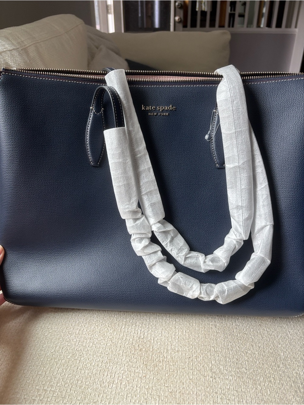 New With Tag - Kate Spade Large BlazerBlue Zip Top Tote Bag and Pink Dust Cover